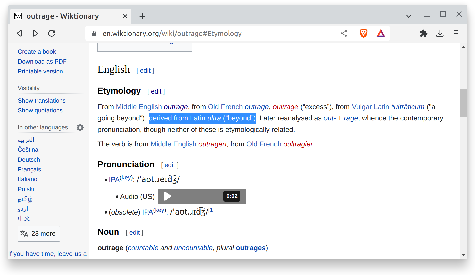 Screenshot of Wiktionary outrage, 2023